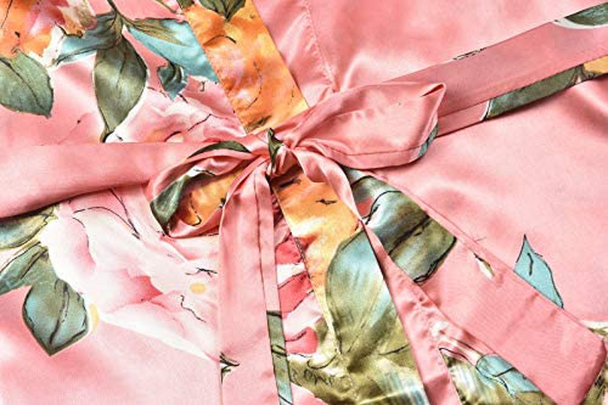 Women'S Long Floral Satin Kimono Robes Bridal Dressing Gown Wedding Bridesmaid Nightgown Apparel & Accessories > Clothing > Sleepwear & Loungewear > Robes goodmansam   