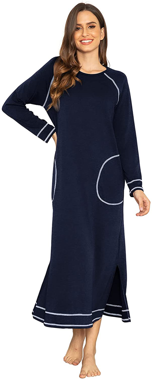Ekouaer Women'S Nightshirt Long Sleeve Nightgown round Neck Sleepwear Full Length Pajama Dress with Pockets Loungewear S-XXL Apparel & Accessories > Clothing > Sleepwear & Loungewear > Nightgowns Kylie Max   