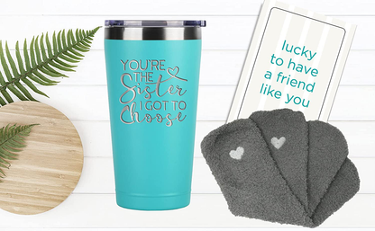 Best Friend Birthday Gifts for Women - Best Friend Friendship Gifts Set - Sister I Got To Choose Unique Birthday Gifts for Women BFF, Bestie, Friend - Gift Set with Tumbler, Fuzzy Socks & Card Arts & Entertainment > Party & Celebration > Gift Giving Sodilly   