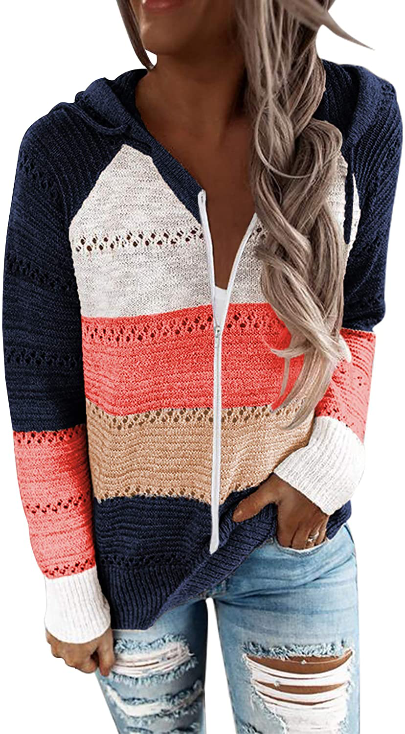 BTFBM Women Zip up Striped Hoodies Jackets Color Block Print Long Sleeve Drawstring Stretchy Casual Pullover Sweatshirts Apparel & Accessories > Clothing > Activewear Kylie Max   