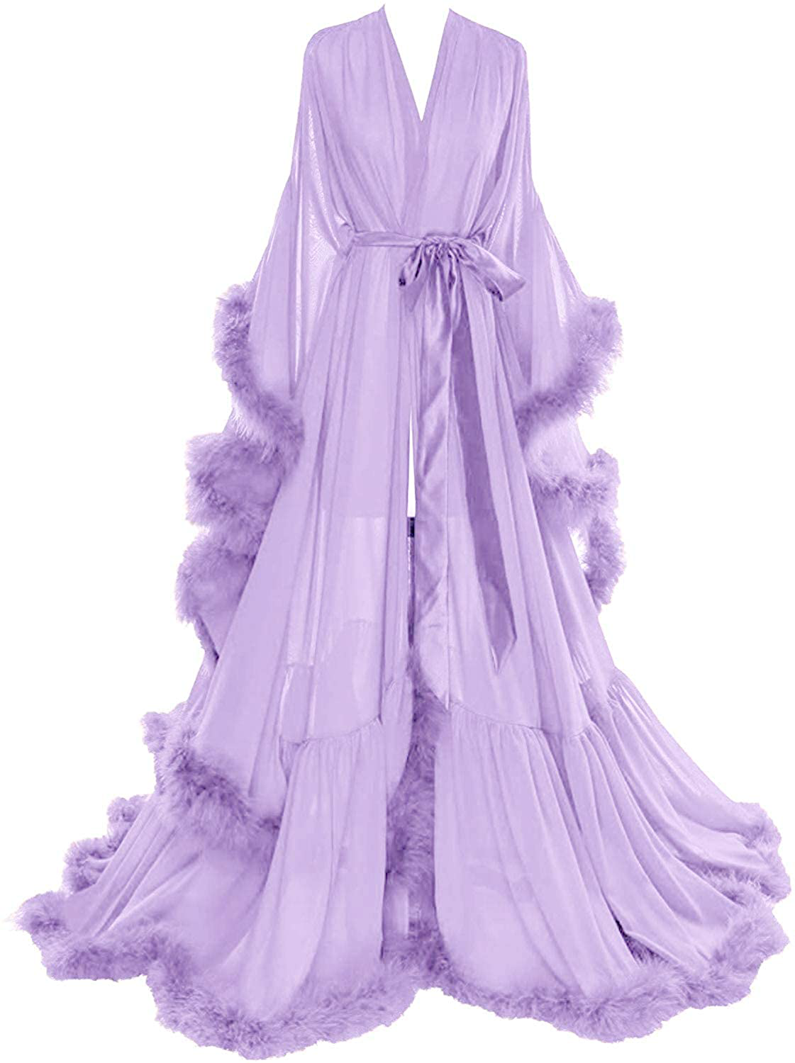 Molisa Women'S Sexy Feather Bridal Robe Long Wedding Scarf Illusion Bathrobe Sleepwear Lingerie Robe Nightgown Apparel & Accessories > Clothing > Sleepwear & Loungewear > Robes Molisa Lilac Small-Medium 