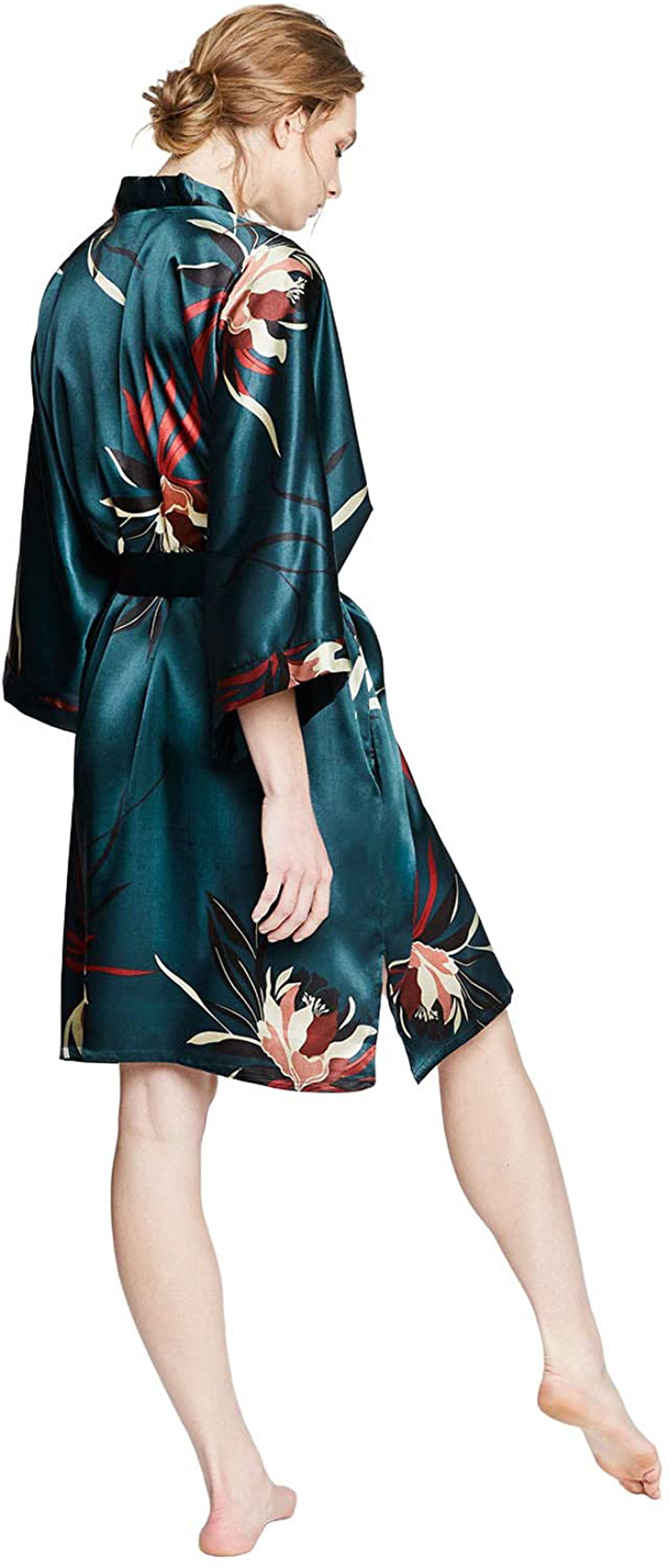 KIM+ONO Women'S Satin Kimono Robe Short - Floral Apparel & Accessories > Clothing > Sleepwear & Loungewear > Robes KIM+ONO   