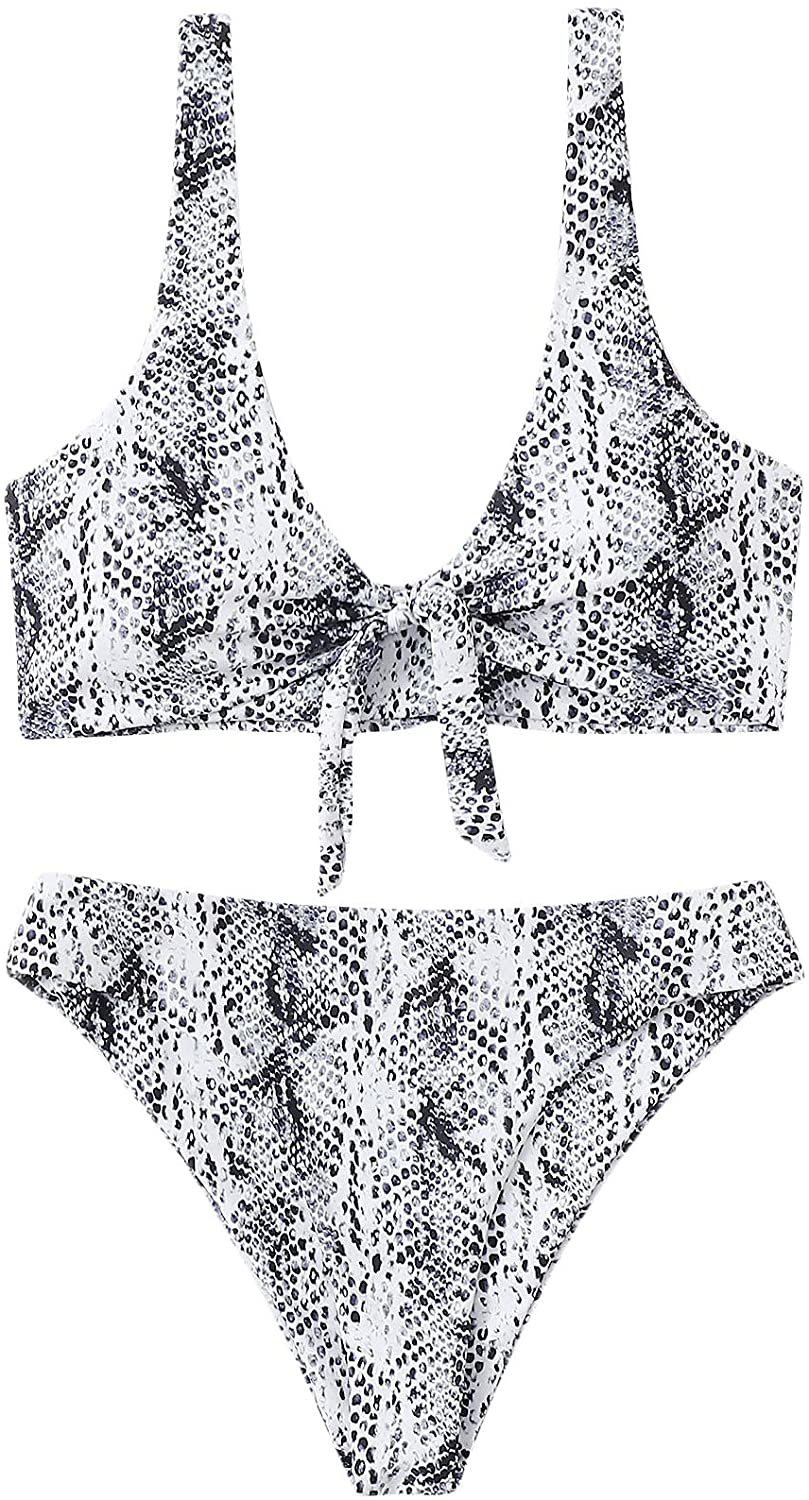 SweatyRocks Women's Sexy Bikini Swimsuit Tie Knot Front Leopard Print Swimwear Set Apparel & Accessories > Clothing > Swimwear SweatyRocks Snakeskin Small 