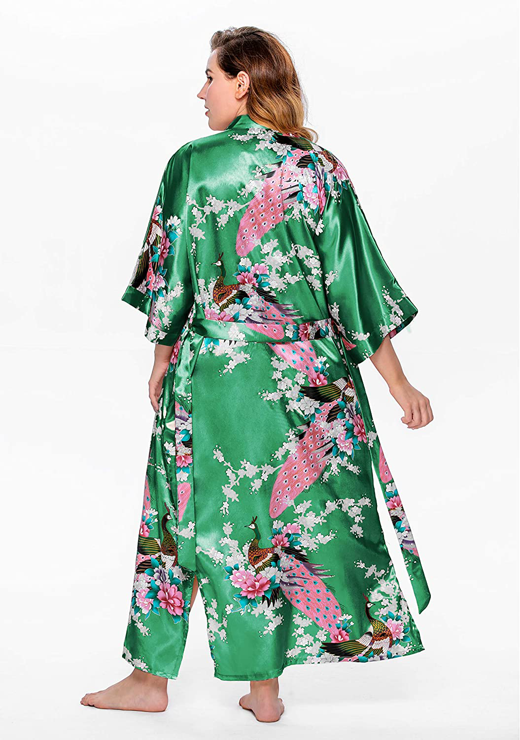 BABEYOND Women'S plus Size Kimono Robe Long Robes with Peacock and Blossoms Printed plus Size Kimono Outfit Apparel & Accessories > Clothing > Sleepwear & Loungewear > Robes KYLIE MAX   