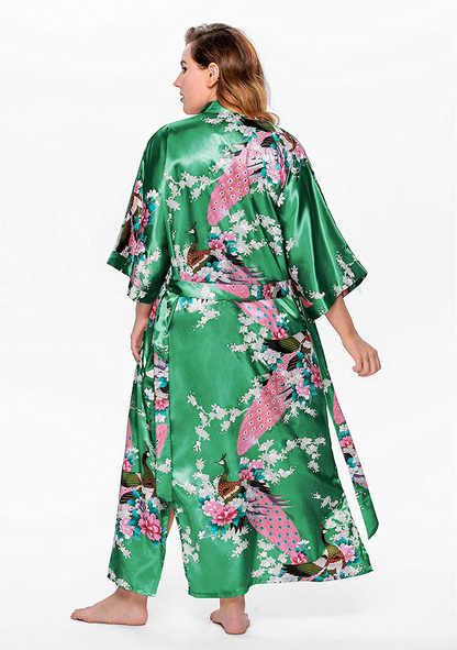BABEYOND Women'S plus Size Kimono Robe Long Robes with Peacock and Blossoms Printed plus Size Kimono Outfit Apparel & Accessories > Clothing > Sleepwear & Loungewear > Robes KYLIE MAX   