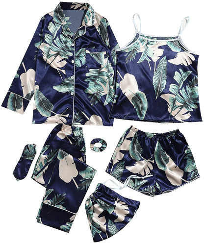 SheIn Women's 7pcs Pajama Set Cami Pjs with Shirt and Eye Mask Apparel & Accessories > Clothing > Sleepwear & Loungewear > Pajamas SheIn Deep Navy X-Large 