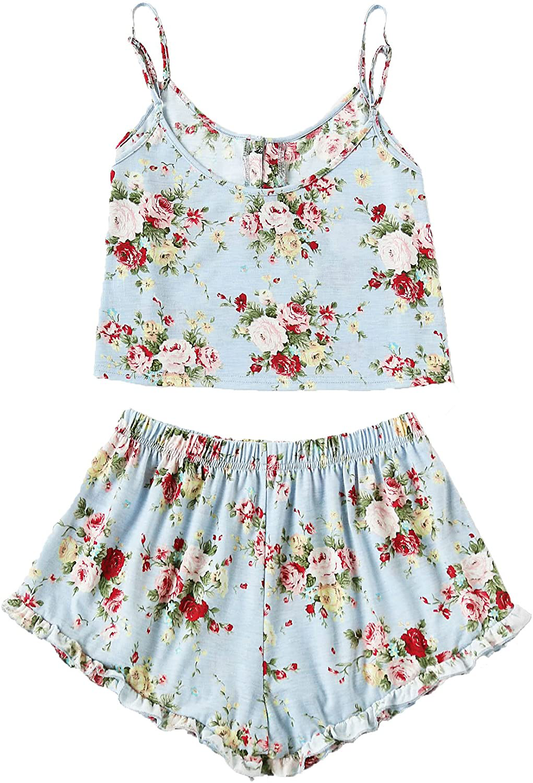 Shein Women'S Summer Floral Print Cami Top and Shorts Pajamas Set Apparel & Accessories > Clothing > Sleepwear & Loungewear Kylie Max   