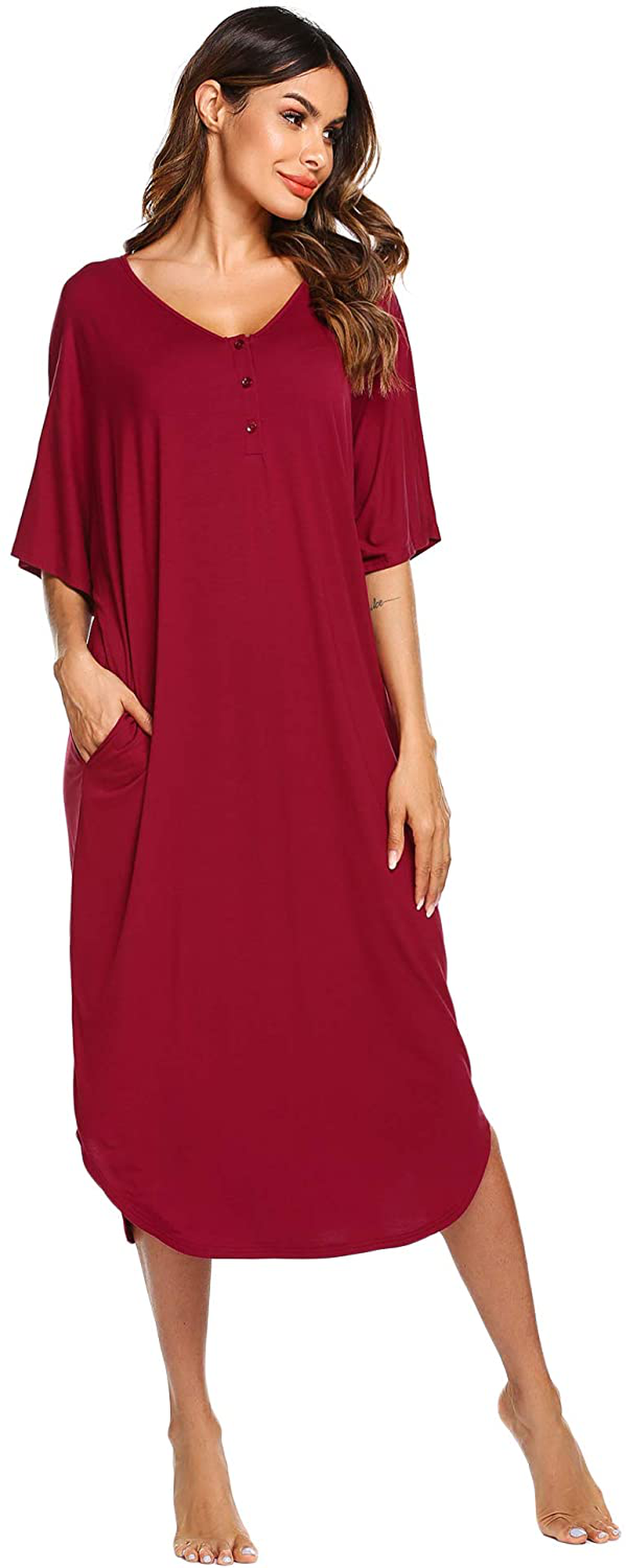 Ekouaer Nightgowns for Women Button-Down Sleepwear Short Sleeve Nightshirt plus Size Night Wear S-XXL Apparel & Accessories > Clothing > Sleepwear & Loungewear > Nightgowns Kylie Max   
