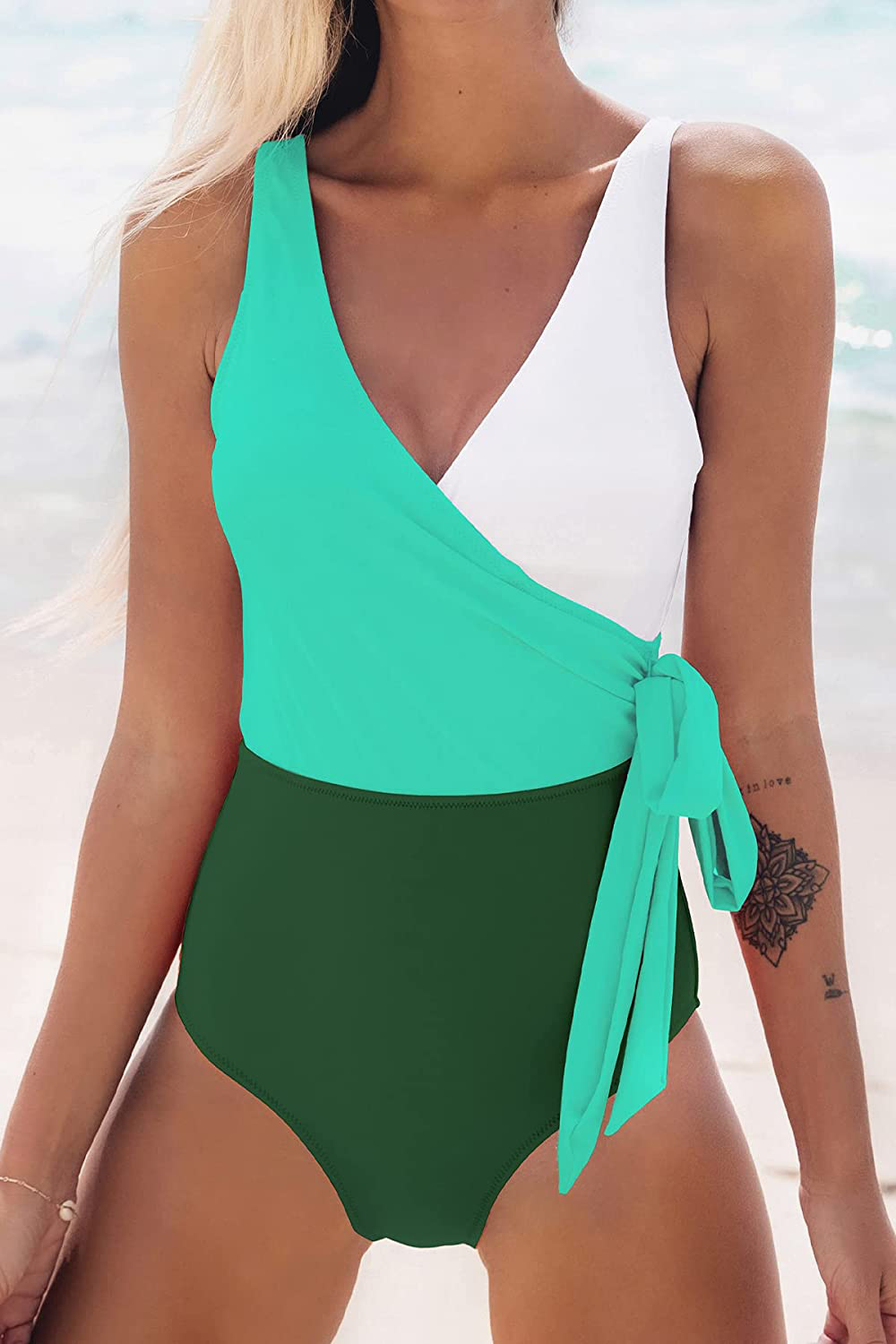 CUPSHE Women'S One Piece Swimsuit Wrap Color Block Tie Side Bathing Suit Apparel & Accessories > Clothing > Swimwear Kylie Max   
