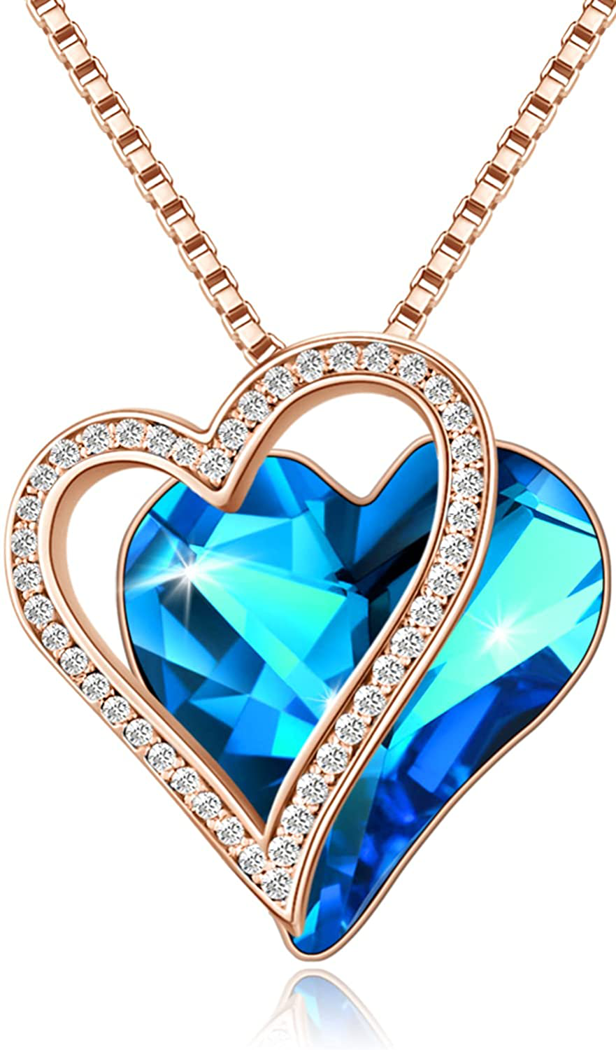 Sumonyo White Gold Plated Love Heart Pendant Necklaces for Women Silver Tone Crystals Birthstone Jewelry Gifts for Women Mother's Day Birthday Anniversary Day Party Arts & Entertainment > Party & Celebration > Gift Giving Sumonyo 10-Mar.-Rose Gold Plated | Bermuda Sapphire Blue  