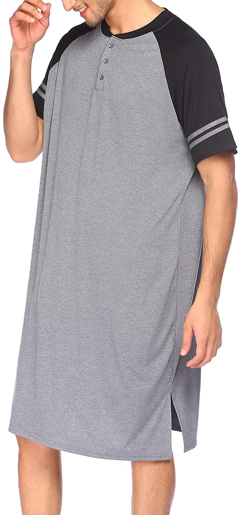 Evanhome Cotton Sleep Shirt Men V-Neck Nightshirts Short Sleeve Henley Shirt Lounge Sleepwear M-XXXL Apparel & Accessories > Clothing > Sleepwear & Loungewear > Nightgowns Kylie Max   