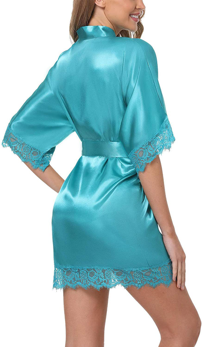Old-Times Women Satin Short Robes for Bridesmaid Bride Sexy Nightgown Lace Trim Lightweight Bathrobe Apparel & Accessories > Clothing > Sleepwear & Loungewear > Robes Old-Times   