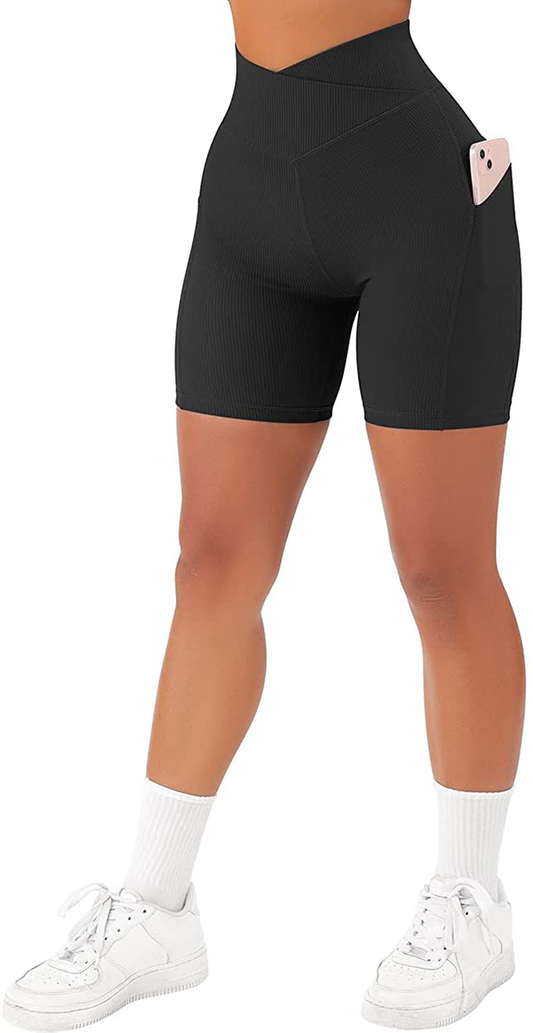 SUUKSESS Women Cross Workout Shorts with Pockets 5" High Waist Booty Biker Short Apparel & Accessories > Clothing > Shorts Kylie Max   