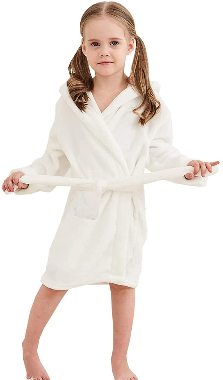 Betusline Kids Girls Boys Solid Soft Fleece Hooded Bathrobe Robe, 2T - 18 Years Apparel & Accessories > Clothing > Sleepwear & Loungewear > Robes Kylie Max   