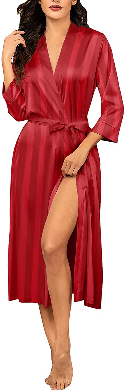 Hotouch Satin Robe Silky Kimono Bathrobe for Bride Bridesmaids,Wedding Party Loungewear Long with Pockets Apparel & Accessories > Clothing > Sleepwear & Loungewear > Robes Hotouch   