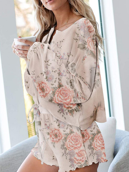 Century Star Women Pajamas Tie Dye Print Long Sleeve Shirt Elastic Drawstring Shorts 2 Piece Set Sleepwear Loungewear Apparel & Accessories > Clothing > Sleepwear & Loungewear > Pajamas Kylie Max   