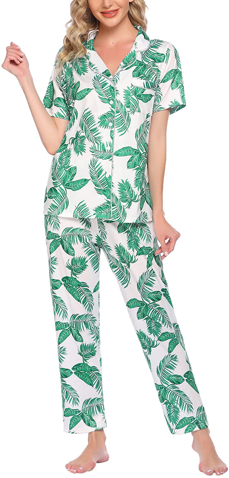 Avidlove Women Pajamas Set Notch Collar Soft Sleepwear Pjs Short Sleeve Button Down Nightwear with Long Pants Apparel & Accessories > Clothing > Sleepwear & Loungewear > Pajamas Avidlove   