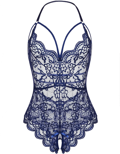 LOLLO VITA Women Lingerie Lace Bodysuit One Piece Babydoll Teddy Chemise Sleepwear Apparel & Accessories > Clothing > Underwear & Socks > Lingerie LOLLO VITA Navy Blue Large 