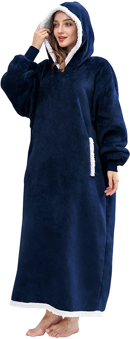 HBlife Oversized Long Wearable Blanket Hoodie for Adult, Thick Sherpa Sweatshirt with Elastic Sleeves and Giant Pockets Super Warm and Cozy Fuzzy Plush Fleece Blanket Jacket, Blue Arts & Entertainment > Party & Celebration > Gift Giving HBlife   