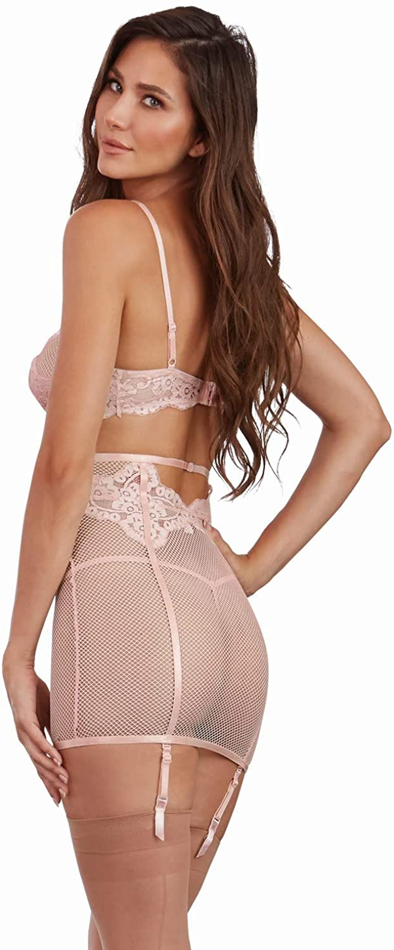 Dreamgirl Womens 3 Piece Set: Fishnet and Lace Bra, Garter Skirt and G-String Apparel & Accessories > Clothing > Underwear & Socks > Lingerie Dreamgirl   