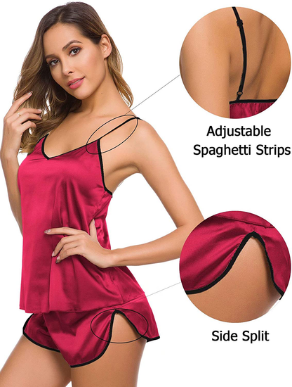 SWOMOG Womens Silk Satin Pajamas Set Sexy Lingerie Sleepwear Cami Shorts Set Nightwear Apparel & Accessories > Clothing > Sleepwear & Loungewear Kylie Max   