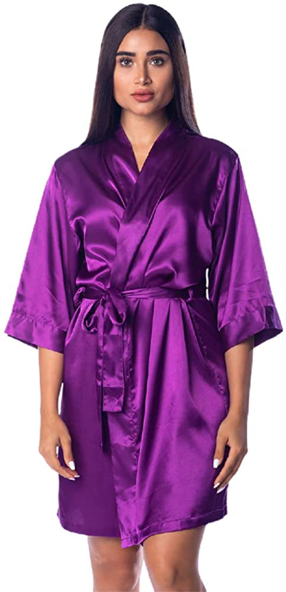 Pretty Robes Silk Satin Robes for Women Short Kimono Robe for Brides and Bridesmaids Wedding and Bridal Party Loungewear Apparel & Accessories > Clothing > Sleepwear & Loungewear > Robes Pretty Robes Eggplant Large-X-Large 