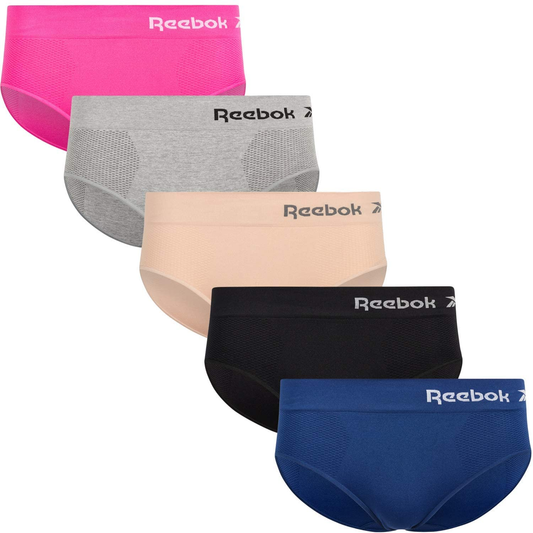 Reebok Women'S Underwear - Seamless Hipster Briefs (5 Pack) Apparel & Accessories > Clothing > Underwear & Socks > Underwear Reebok Grey Light/Rose/Hot Pink/Black/Blue Medium 