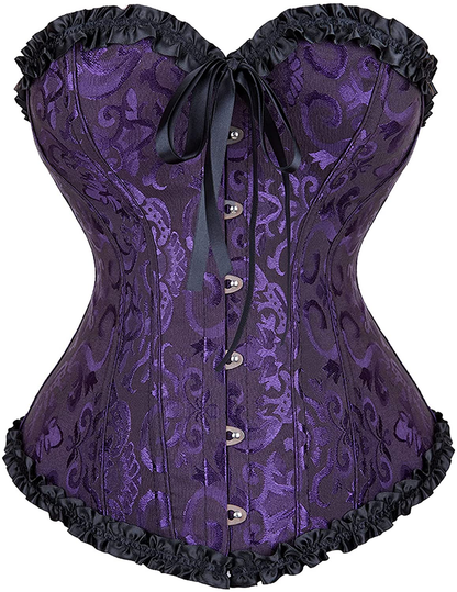 Women Lace up Back Sexy Floral Corset for Women Lingerie Bustier Top plus Size Apparel & Accessories > Clothing > Underwear & Socks > Lingerie Zhitunemi Black Purple Small 