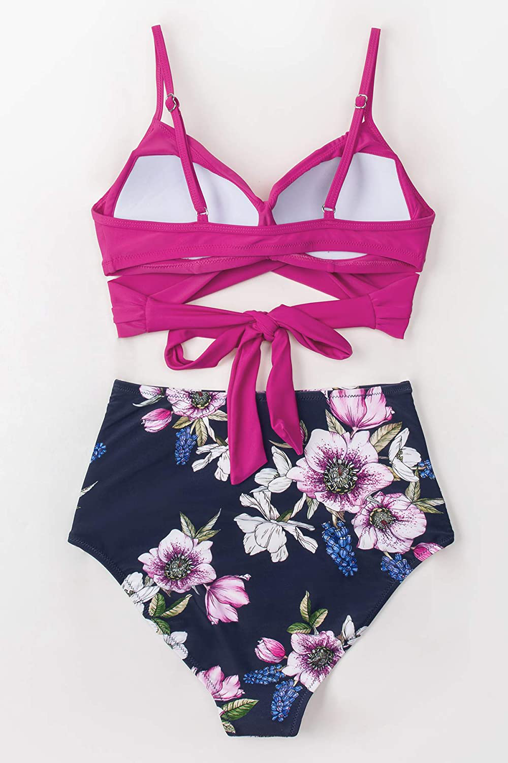 CUPSHE Women's High Waist Bikini Swimsuit Floral Print Tie Two Piece Bathing Suit Apparel & Accessories > Clothing > Swimwear CUPSHE   