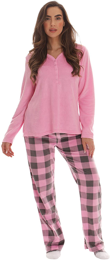 Just Love Women’s Ultra-Soft Pajama Pant Set with Matching Fuzzy Socks Apparel & Accessories > Clothing > Sleepwear & Loungewear > Pajamas Just Love Pink Charcoal - Buffalo Plaid Small 