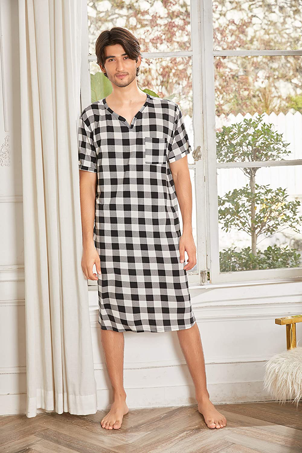Ekouaer Men'S Nightshirt Nightwear Comfy Big&Tall Short Sleeve Henley Sleep Shirt Apparel & Accessories > Clothing > Sleepwear & Loungewear > Nightgowns Kylie Max   