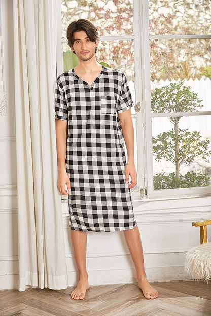 Ekouaer Men'S Nightshirt Nightwear Comfy Big&Tall Short Sleeve Henley Sleep Shirt Apparel & Accessories > Clothing > Sleepwear & Loungewear > Nightgowns Kylie Max   