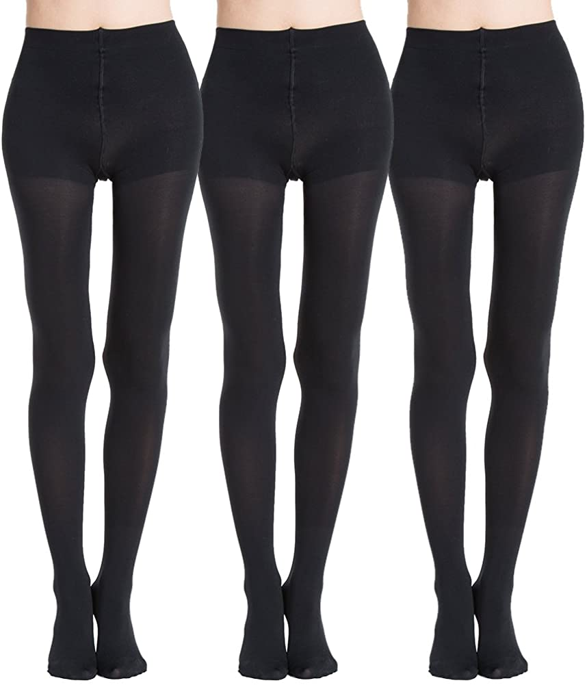 MANZI Run Resistant Control Top Panty Hose Opaque Tights Apparel & Accessories > Clothing > Underwear & Socks > Shapewear MANZI 3 Pairs Black X-Large 