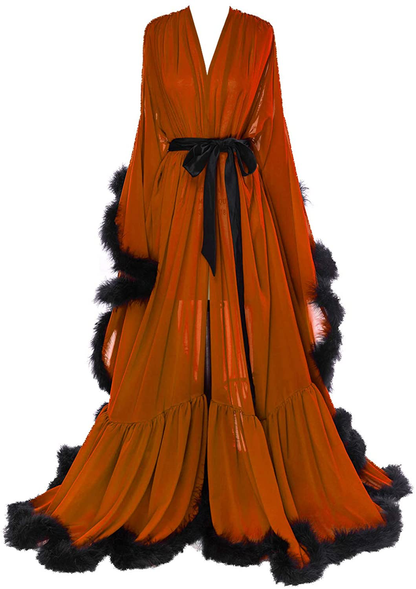 Molisa Women'S Sexy Feather Bridal Robe Long Wedding Scarf Illusion Bathrobe Sleepwear Lingerie Robe Nightgown Apparel & Accessories > Clothing > Sleepwear & Loungewear > Robes Molisa   