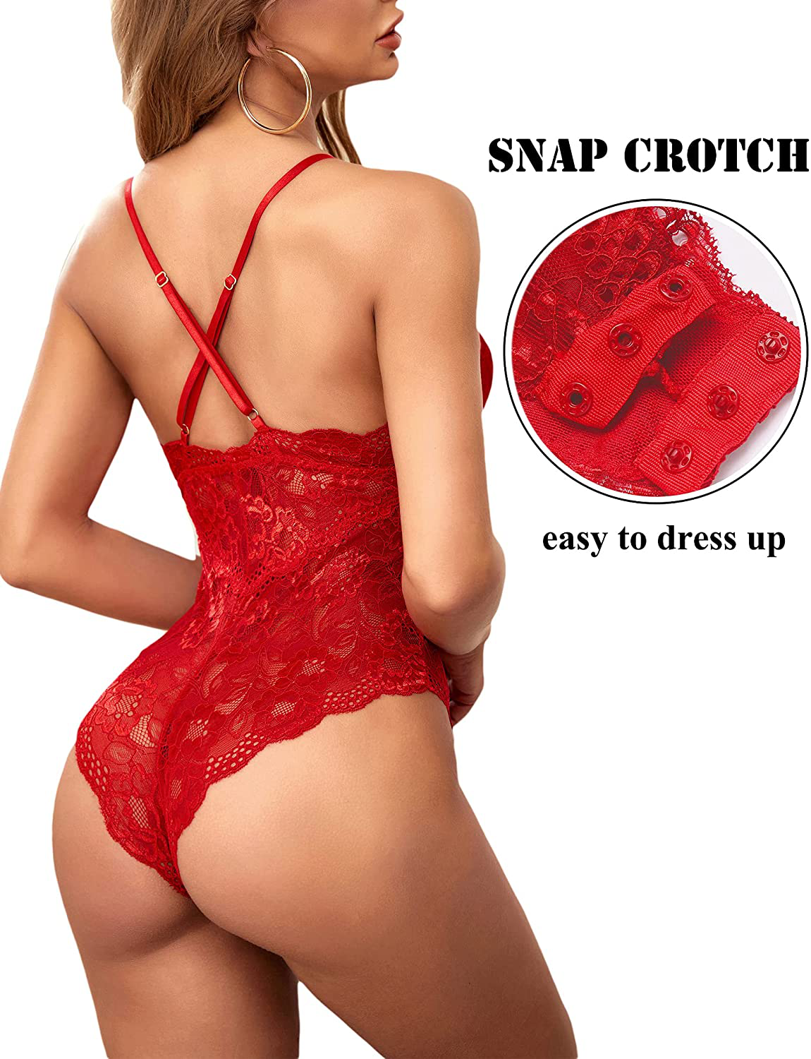 Avidlove Women Snap Crotch Lingerie Sexy Lace Bodysuit Deep V Teddy One Piece Lace Babydoll Apparel & Accessories > Clothing > Underwear & Socks > Lingerie Kylie Max   