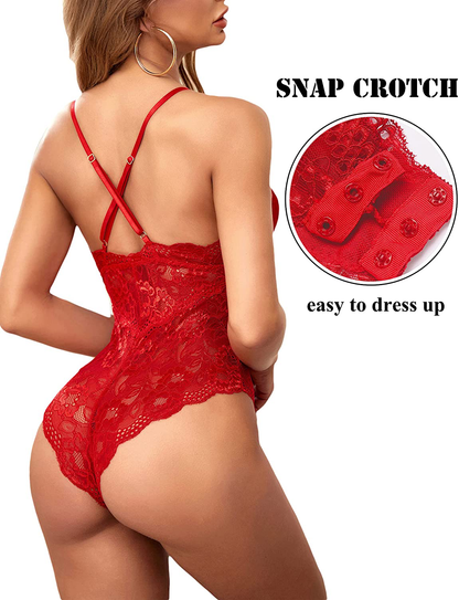 Avidlove Women Snap Crotch Lingerie Sexy Lace Bodysuit Deep V Teddy One Piece Lace Babydoll Apparel & Accessories > Clothing > Underwear & Socks > Lingerie Kylie Max   