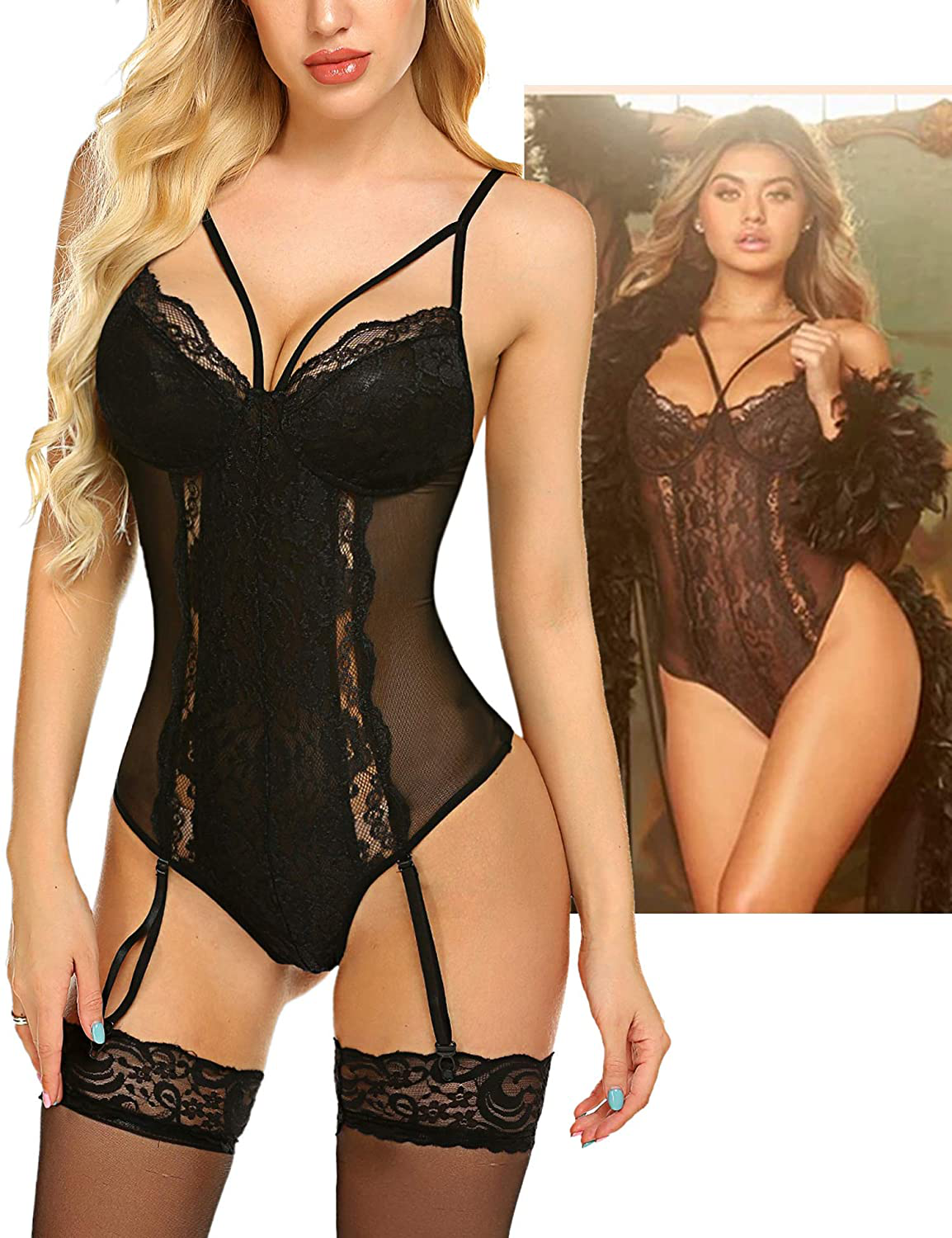 Avidlove Garter Lingerie For Women Sexy Lace Teddy Chemise One Piece Bodysuit Apparel & Accessories > Clothing > Underwear & Socks > Lingerie Avidlove   