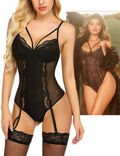 Avidlove Garter Lingerie For Women Sexy Lace Teddy Chemise One Piece Bodysuit Apparel & Accessories > Clothing > Underwear & Socks > Lingerie Avidlove   