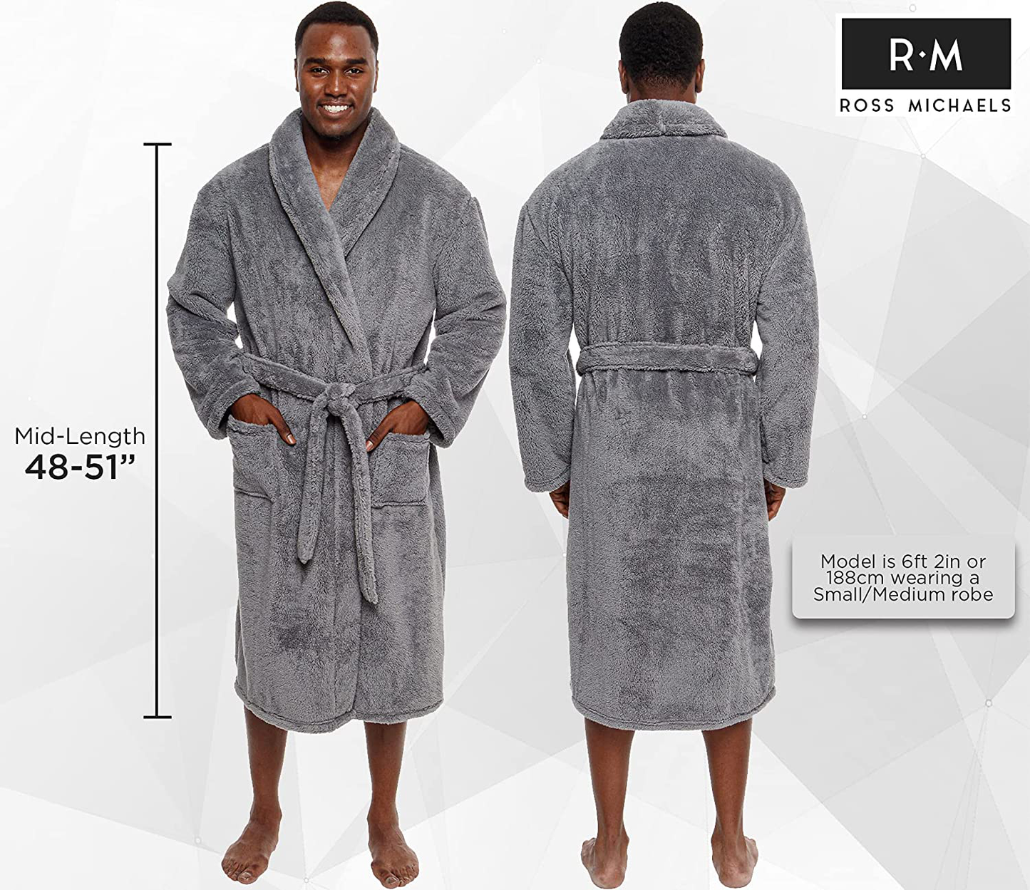 Ross Michaels Mens Luxury Robe Big & Tall - Plush Fleece Bathrobe 400GSM Mid Apparel & Accessories > Clothing > Sleepwear & Loungewear > Robes Kylie Max   