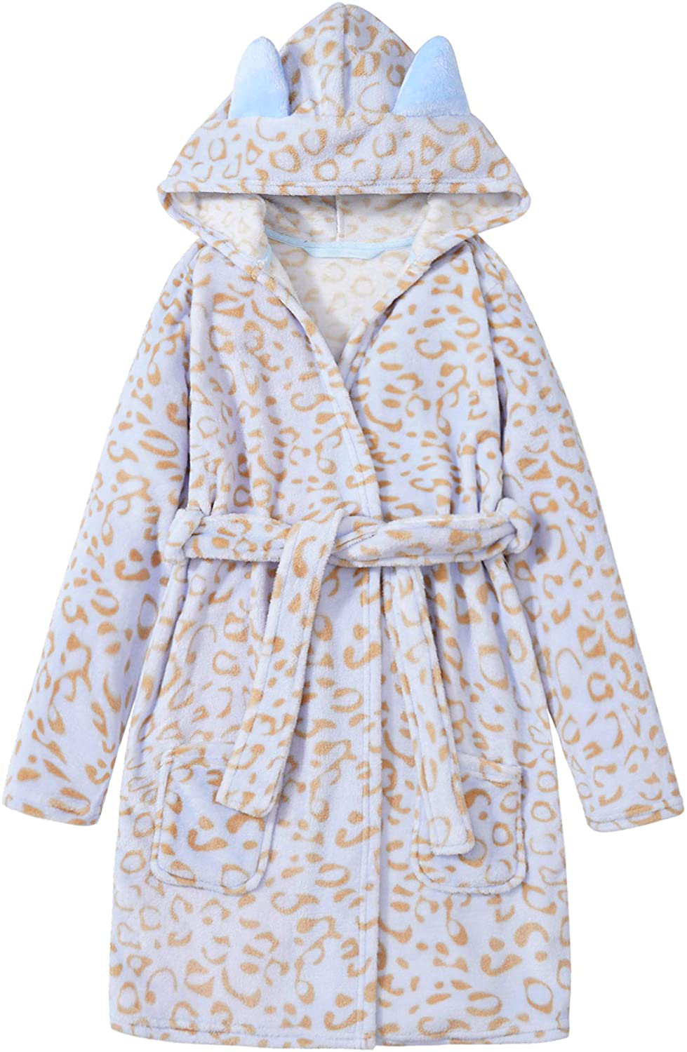 Leopard Cat Robe for Girls Fleece Toddler Kids Teen Hooded Bathrobe Size 4T - 18 Apparel & Accessories > Clothing > Sleepwear & Loungewear > Robes Kylie Max   