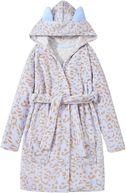 Leopard Cat Robe for Girls Fleece Toddler Kids Teen Hooded Bathrobe Size 4T - 18 Apparel & Accessories > Clothing > Sleepwear & Loungewear > Robes Kylie Max   