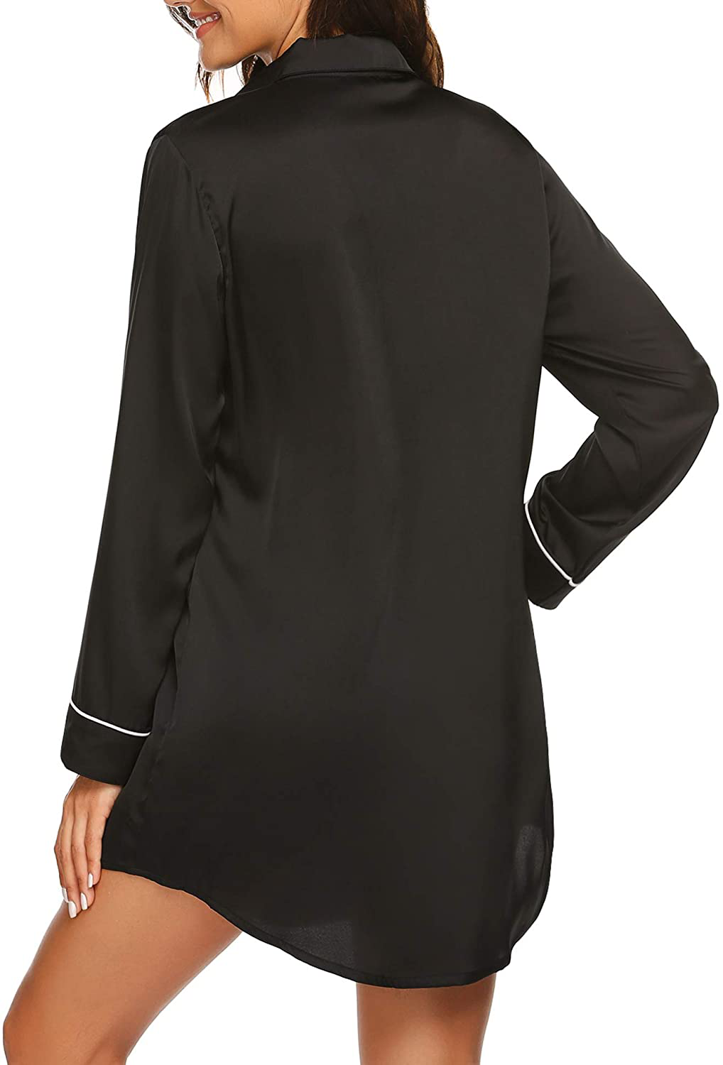 Ekouaer Women'S Long Sleeve Satin Sleepshirt Button down Nightgowns Silk Nightshirt Pajama Top Sleepwear S-XXL Apparel & Accessories > Clothing > Sleepwear & Loungewear > Nightgowns Kylie Max   