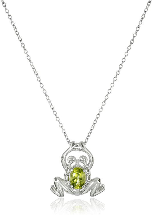 Sterling Silver Genuine Peridot Frog Pendant Necklace, 18" Arts & Entertainment > Party & Celebration > Gift Giving KYLIE MAX   