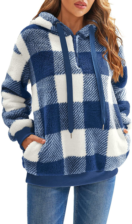 Nirovien Womens Sherpa Pullover Tie Dye Fuzzy Hoodie Double Fleece Sweatshirts Fluffy Oversized Plaid Outerwear Apparel & Accessories > Clothing > Activewear Kylie Max   