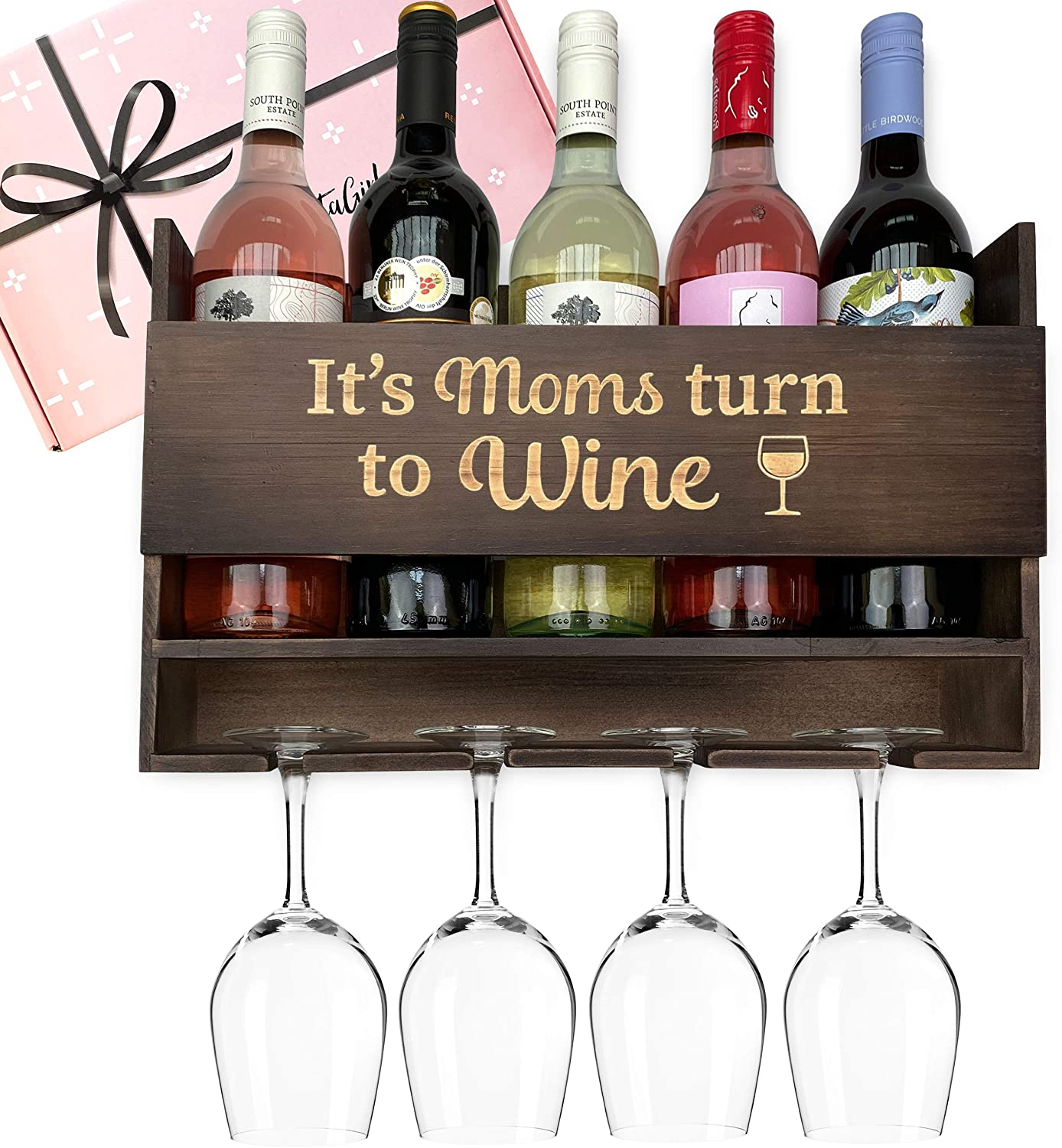 GIFTAGIRL Gifts for Mom Like Our Hugely Popular It's Moms Turn to Wine, are Funny Mom Gifts, Make Great Birthday Gifts for Mom, and are Unique Gifts for Mom Who Has Everything Arts & Entertainment > Party & Celebration > Gift Giving GIFTAGIRL Mom Wine - Etched  
