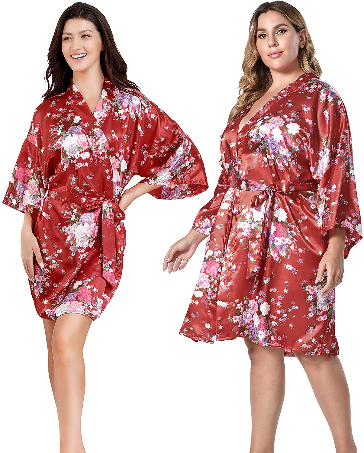 EPLAZA Women Floral Satin Robe Bridal Dressing Gown Wedding Bride Bridesmaid Kimono Sleepwear Apparel & Accessories > Clothing > Sleepwear & Loungewear > Robes EPLAZA   
