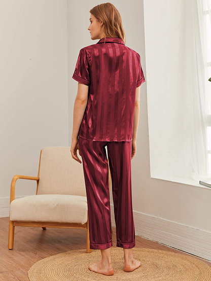 WDIRARA Women'S Silk Satin Pajama Set 4 Pieces Sleepwear Loungewear Pj Sets Apparel & Accessories > Clothing > Sleepwear & Loungewear Kylie Max   