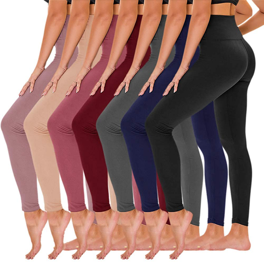 TNNZEET 7 Pack High Waisted Leggings for Women - Buttery Soft Workout Running Yoga Pants Apparel & Accessories > Clothing > Activewear TNNZEET Black/ Navy Blue/ Grey/ Burgundy/ Dark Pink/ Rose Pink/ Peachpuff Large-X-Large 