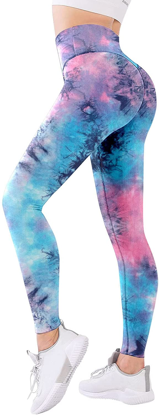 Burband Womens Seamless Tye Die Workout Leggings High Waisted Tummy Control Yoga Pants Gym for Running Cycling Soft Tights Apparel & Accessories > Clothing > Underwear & Socks > Shapewear Burband Light Blue Medium 