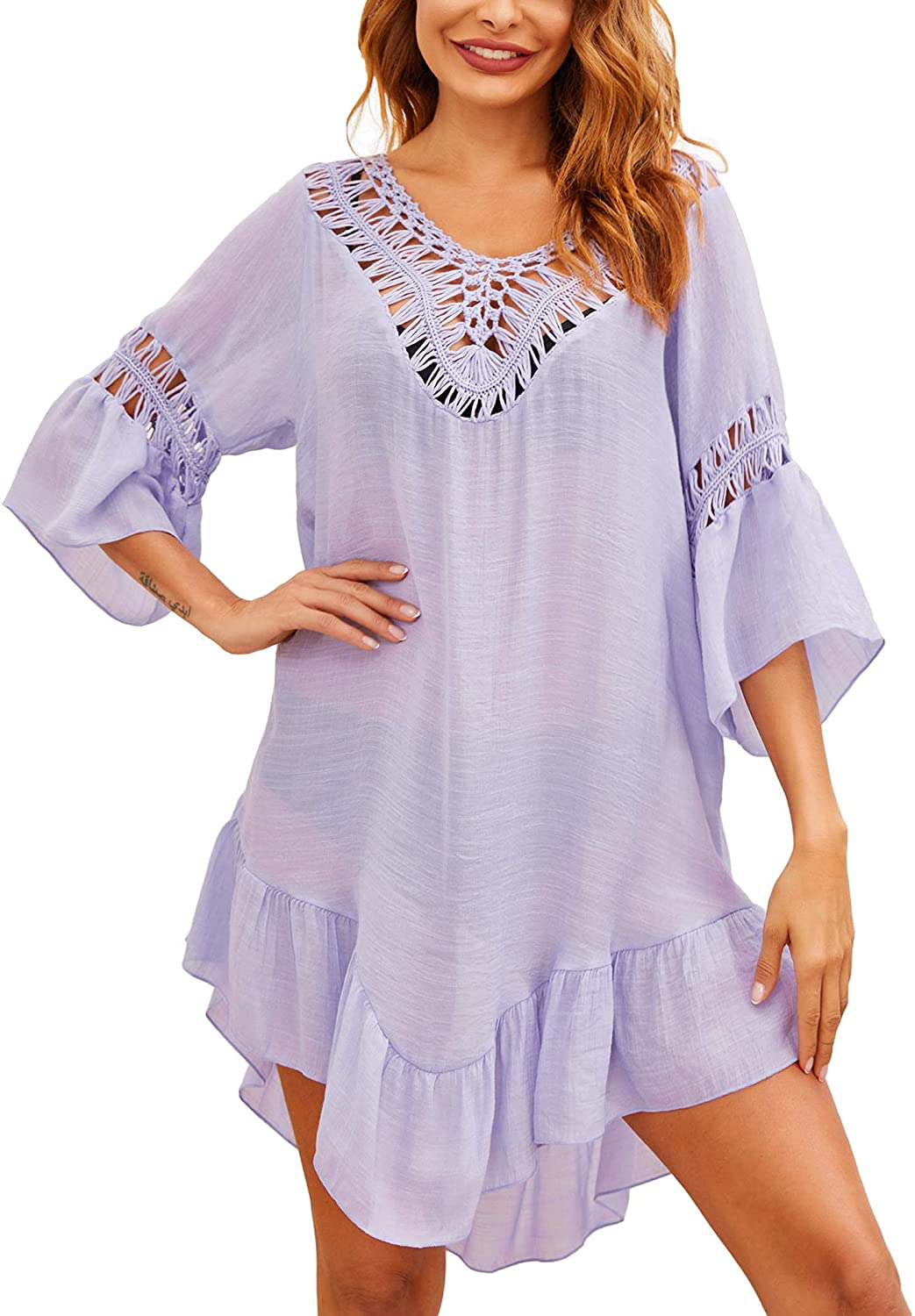Ekouaer Swimsuit Cover up Women Swimwear Bathing Suit Dress Sexy Bikini Beach Crochet Beachwear Tunic Top Summer Apparel & Accessories > Clothing > Swimwear Kylie Max   